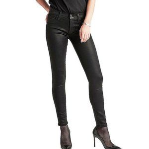 Hudson Womens Nico Mid Rise Super Skinny Jet Black Wax Coated Crop Jeans size 28